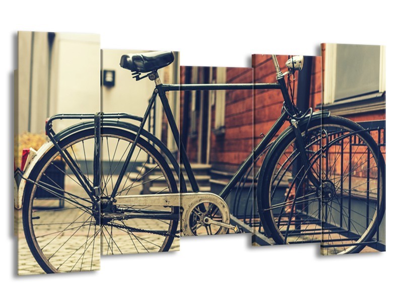 Canvas Schilderij Fiets | Bruin, Grijs, Crème | 150x80cm 5Luik