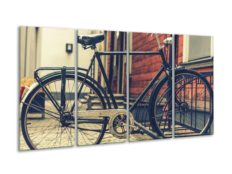 Canvas Schilderij Fiets | Bruin, Grijs, Crème | 160x80cm 4Luik