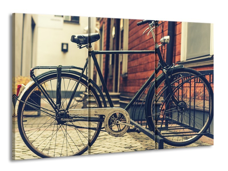 Glasschilderij Fiets | Bruin, Grijs, Crème | 165x100cm 3Luik