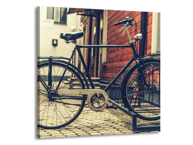 Glasschilderij Fiets | Bruin, Grijs, Crème | 70x70cm 1Luik