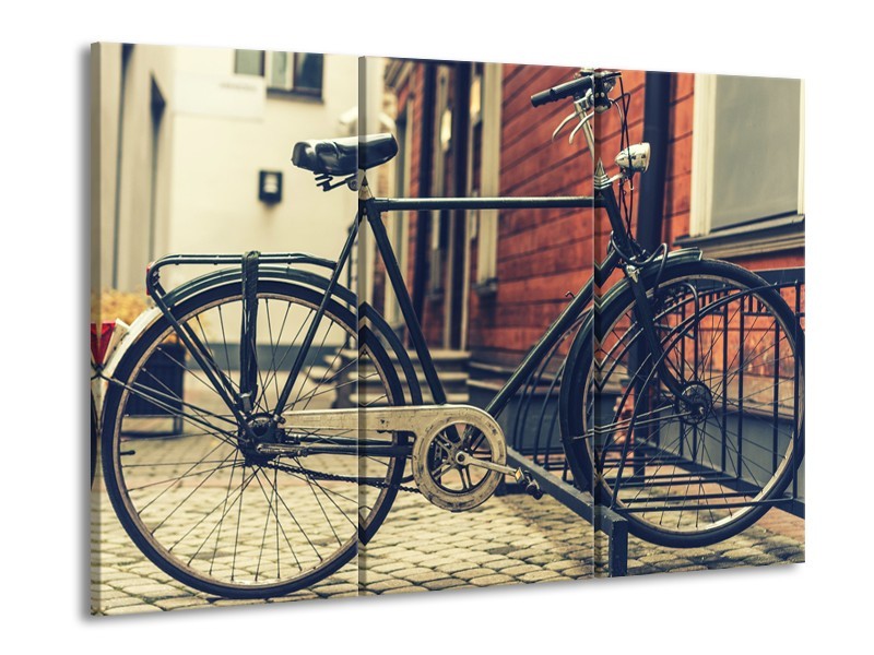 Glasschilderij Fiets | Bruin, Grijs, Crème | 60x90cm 3Luik