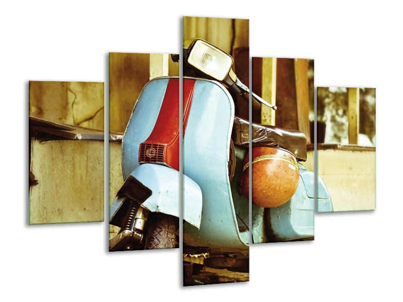 Glasschilderij Scooter, Motor | Bruin, Geel, Blauw | 100x70cm 5Luik