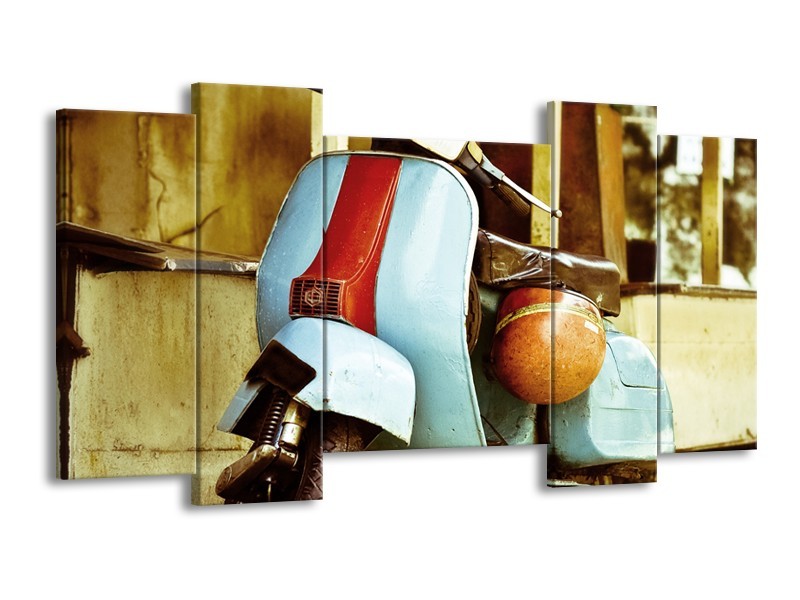 Glasschilderij Scooter, Motor | Bruin, Geel, Blauw | 120x65cm 5Luik
