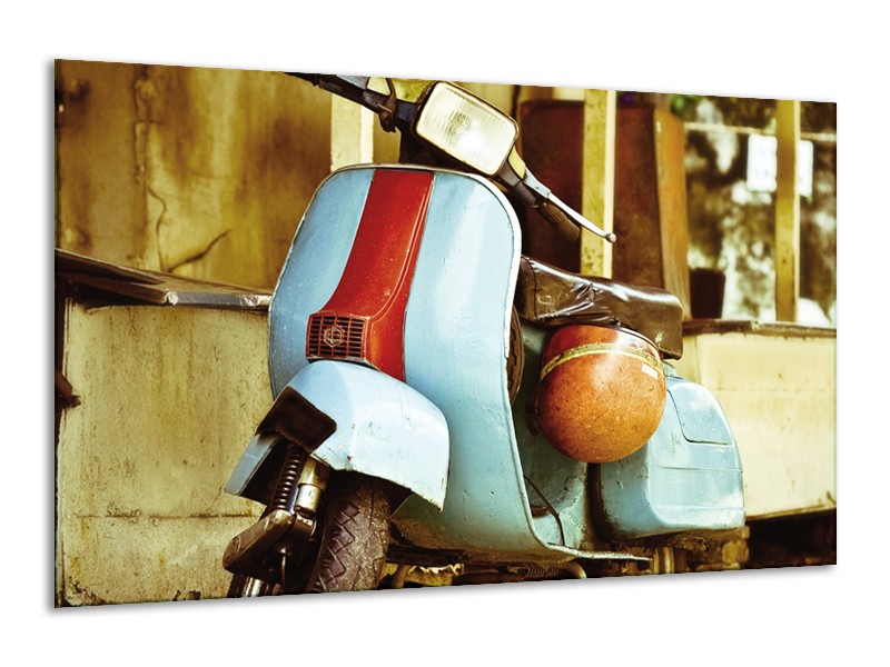 Glasschilderij Scooter, Motor | Bruin, Geel, Blauw | 120x70cm 1Luik