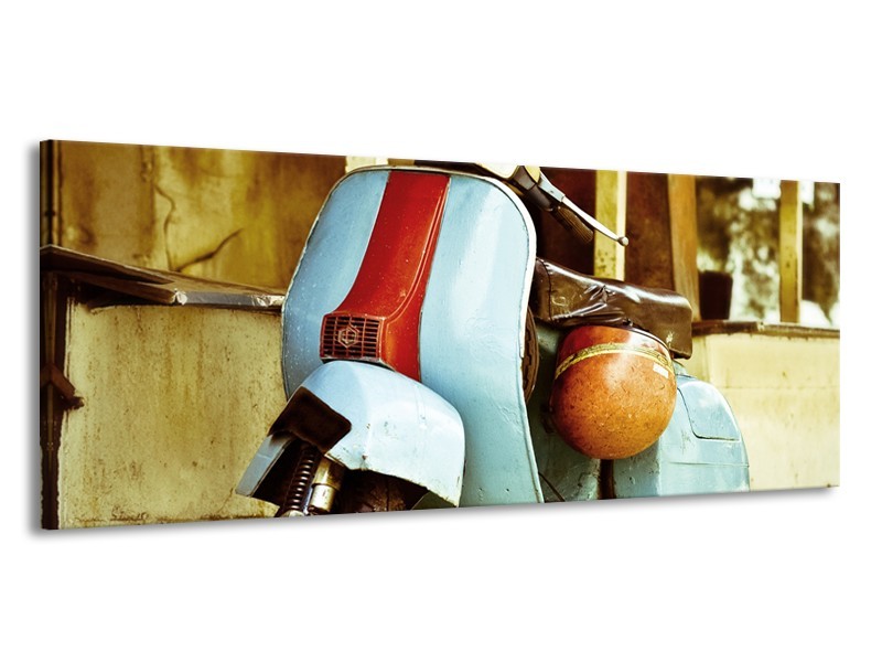 Canvas Schilderij Scooter, Motor | Bruin, Geel, Blauw | 145x58cm 1Luik