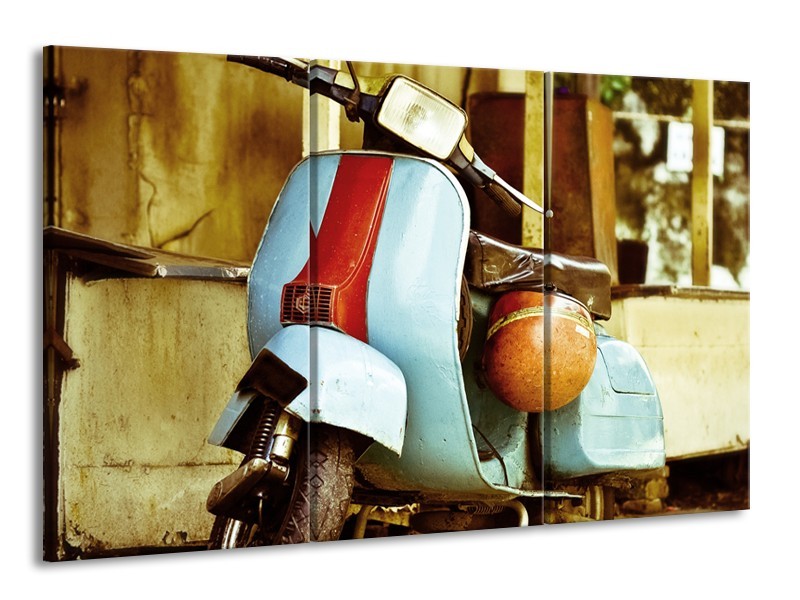 Glasschilderij Scooter, Motor | Bruin, Geel, Blauw | 165x100cm 3Luik