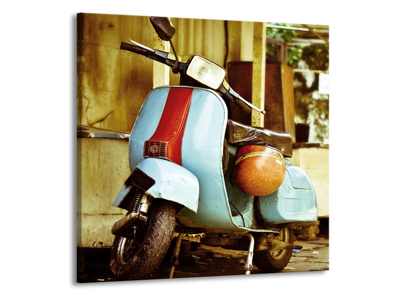 Glasschilderij Scooter, Motor | Bruin, Geel, Blauw | 50x50cm 1Luik