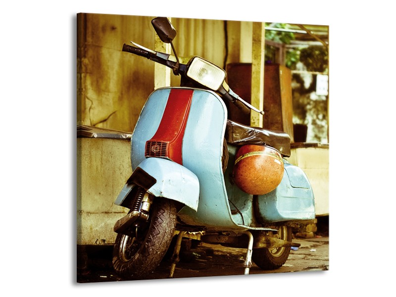 Canvas Schilderij Scooter, Motor | Bruin, Geel, Blauw | 70x70cm 1Luik