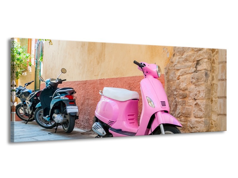 Glasschilderij Scooter, Motor | Bruin, Roze, Crème | 145x58cm 1Luik