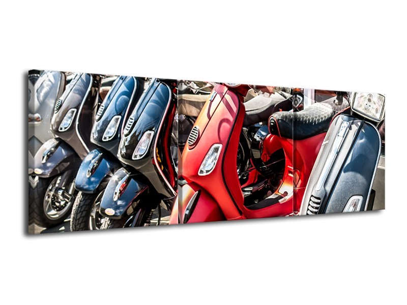 Glasschilderij Scooter, Motor | Rood, Grijs | 120x40cm 3Luik