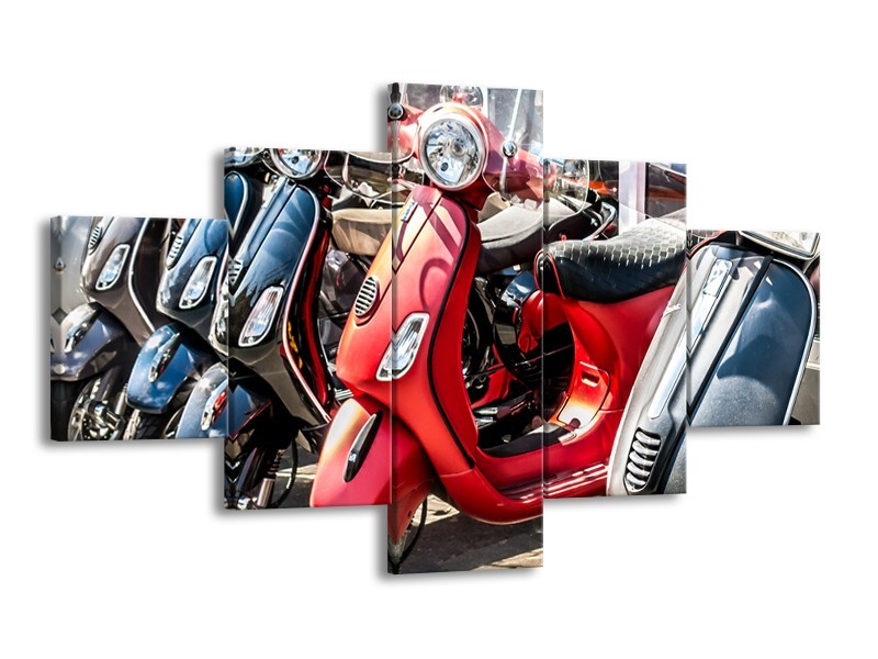 Canvas Schilderij Scooter, Motor | Rood, Grijs | 125x70cm 5Luik