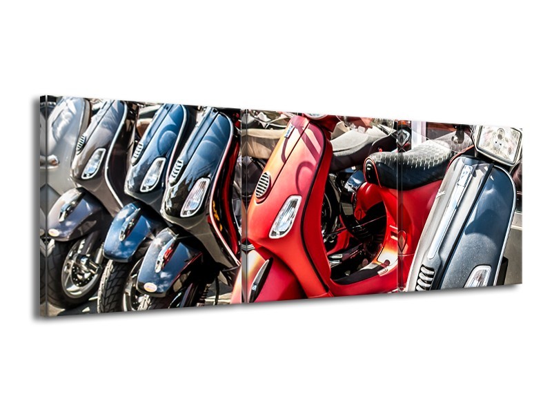 Canvas Schilderij Scooter, Motor | Rood, Grijs | 150x50cm 3Luik