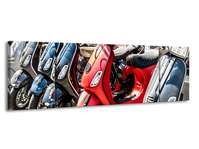 Canvas Schilderij Scooter, Motor | Rood, Grijs | 170x50cm 3Luik