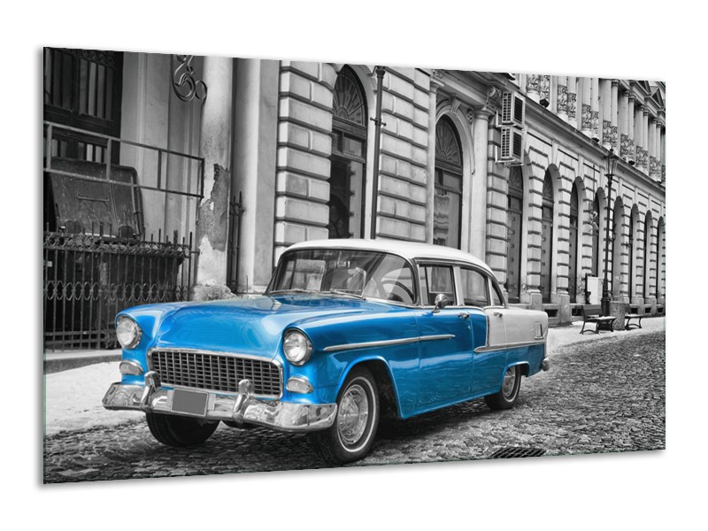 Canvas Schilderij Oldtimer, Auto | Grijs, Blauw, Zwart | 120x70cm 1Luik