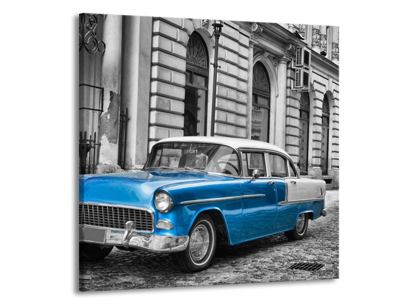 Canvas Schilderij Oldtimer, Auto | Grijs, Blauw, Zwart | 50x50cm 1Luik