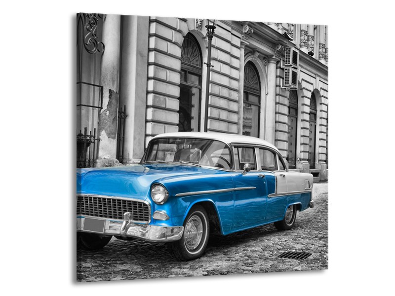 Canvas Schilderij Oldtimer, Auto | Grijs, Blauw, Zwart | 70x70cm 1Luik