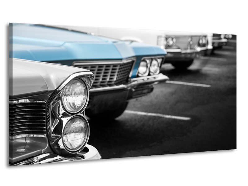 Canvas Schilderij Oldtimer, Auto | Grijs, Blauw, Zwart | 170x90cm 1Luik