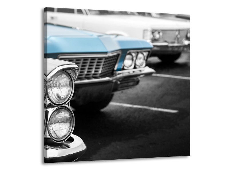 Canvas Schilderij Oldtimer, Auto | Grijs, Blauw, Zwart | 50x50cm 1Luik