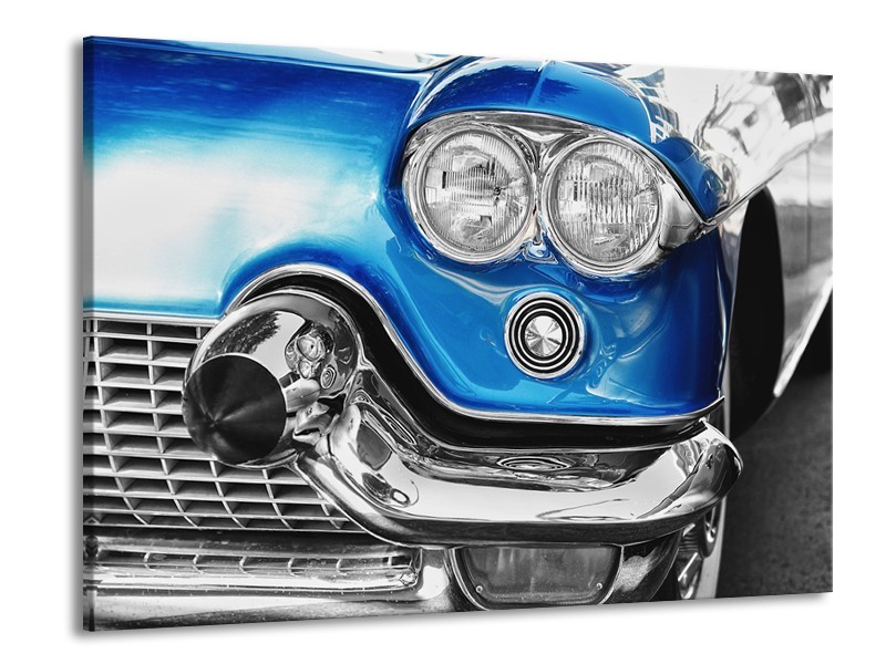 Glasschilderij Oldtimer, Auto | Grijs, Blauw, Zilver | 100x70cm 1Luik