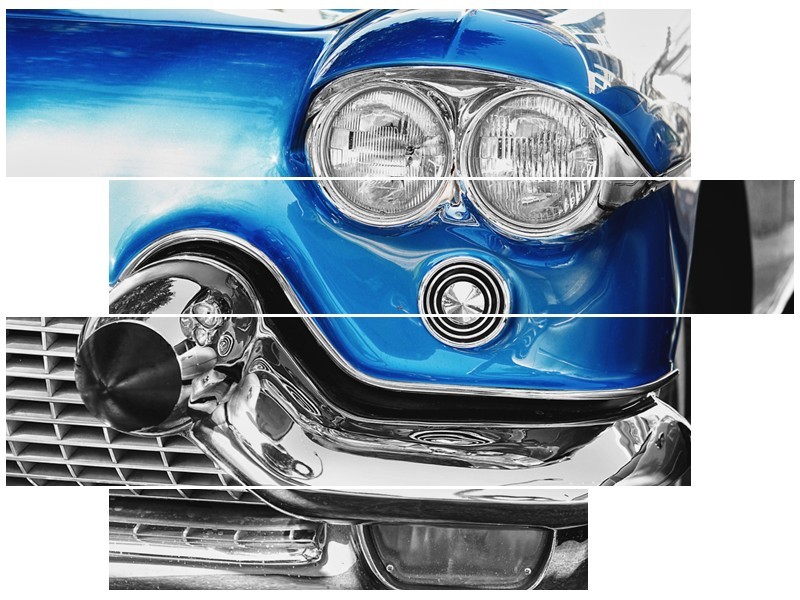 Canvas Schilderij Oldtimer, Auto | Grijs, Blauw, Zilver | 115x85cm 4Luik