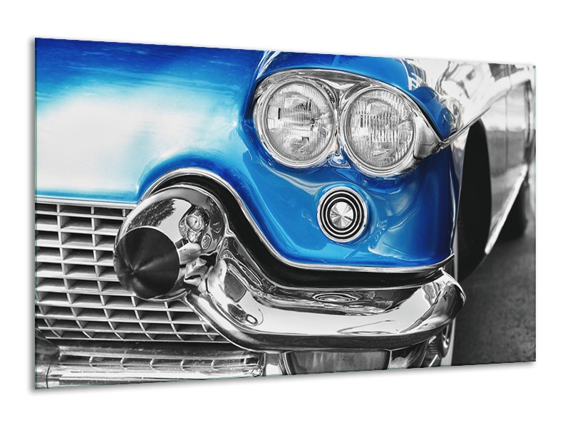 Glasschilderij Oldtimer, Auto | Grijs, Blauw, Zilver | 120x70cm 1Luik