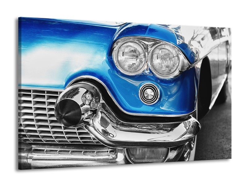 Canvas Schilderij Oldtimer, Auto | Grijs, Blauw, Zilver | 140x90cm 1Luik