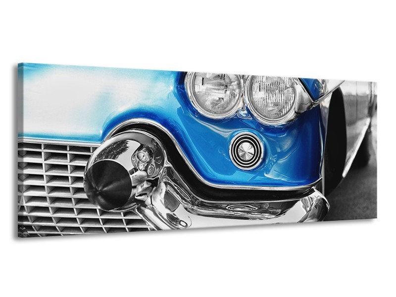 Canvas Schilderij Oldtimer, Auto | Grijs, Blauw, Zilver | 145x58cm 1Luik