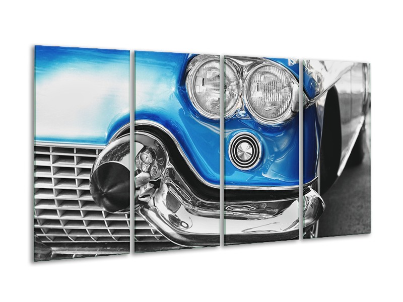 Canvas Schilderij Oldtimer, Auto | Grijs, Blauw, Zilver | 160x80cm 4Luik