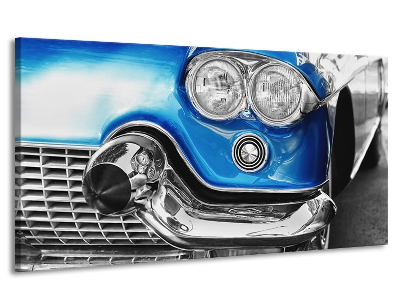 Canvas Schilderij Oldtimer, Auto | Grijs, Blauw, Zilver | 170x90cm 1Luik