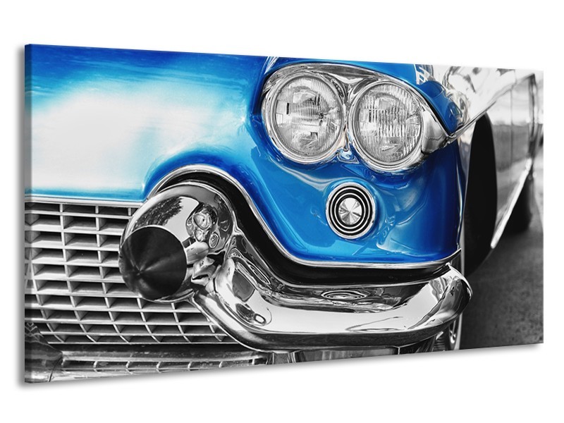 Canvas Schilderij Oldtimer, Auto | Grijs, Blauw, Zilver | 190x100cm 1Luik