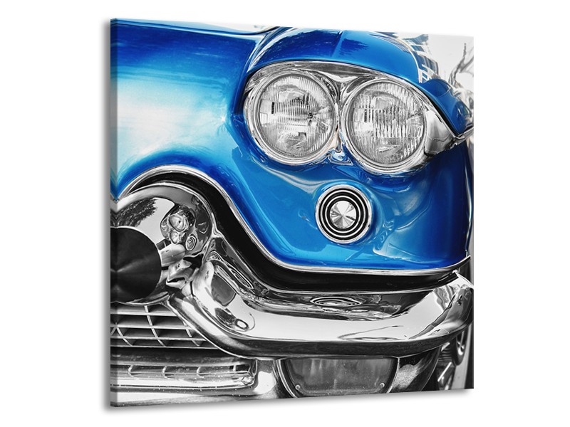 Glasschilderij Oldtimer, Auto | Grijs, Blauw, Zilver | 50x50cm 1Luik