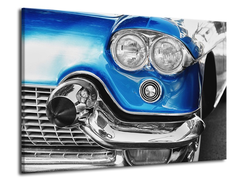 Glasschilderij Oldtimer, Auto | Grijs, Blauw, Zilver | 70x50cm 1Luik