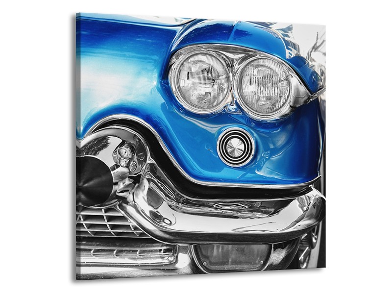 Canvas Schilderij Oldtimer, Auto | Grijs, Blauw, Zilver | 70x70cm 1Luik