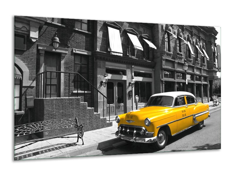 Canvas Schilderij Oldtimer, Auto | Zwart, Wit, Geel | 120x70cm 1Luik