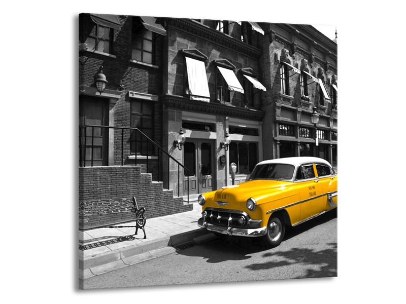 Canvas Schilderij Oldtimer, Auto | Zwart, Wit, Geel | 70x70cm 1Luik