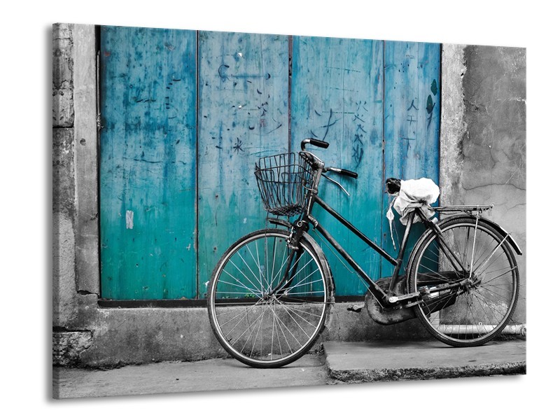 Glasschilderij Fiets | Turquoise, Grijs | 100x70cm 1Luik