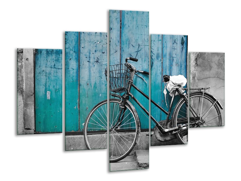 Glasschilderij Fiets | Turquoise, Grijs | 100x70cm 5Luik