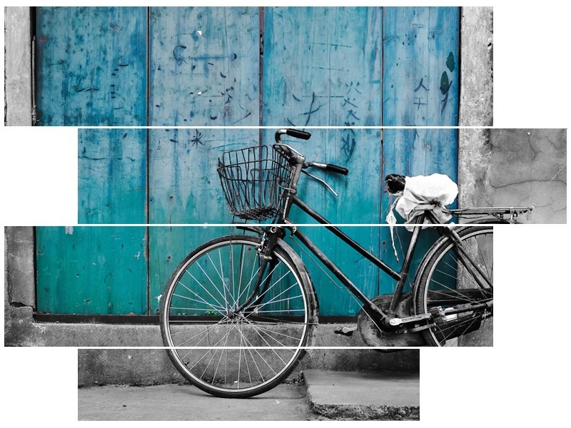 Glasschilderij Fiets | Turquoise, Grijs | 115x85cm 4Luik