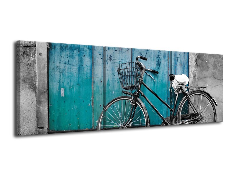 Glasschilderij Fiets | Turquoise, Grijs | 120x40cm 3Luik