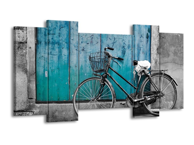 Glasschilderij Fiets | Turquoise, Grijs | 120x65cm 5Luik