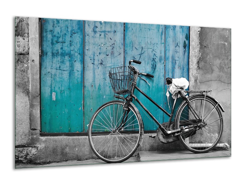 Glasschilderij Fiets | Turquoise, Grijs | 120x70cm 1Luik