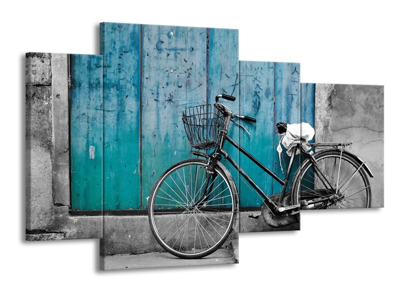 Canvas Schilderij Fiets | Turquoise, Grijs | 120x75cm 4Luik