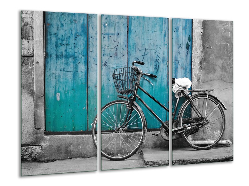 Canvas Schilderij Fiets | Turquoise, Grijs | 120x80cm 3Luik