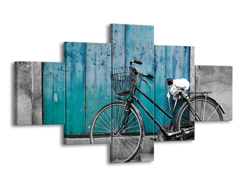 Glasschilderij Fiets | Turquoise, Grijs | 125x70cm 5Luik