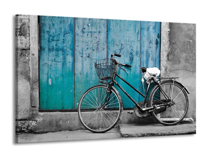 Canvas Schilderij Fiets | Turquoise, Grijs | 140x90cm 1Luik