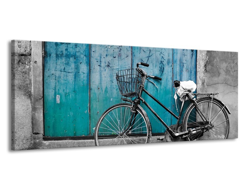 Canvas Schilderij Fiets | Turquoise, Grijs | 145x58cm 1Luik