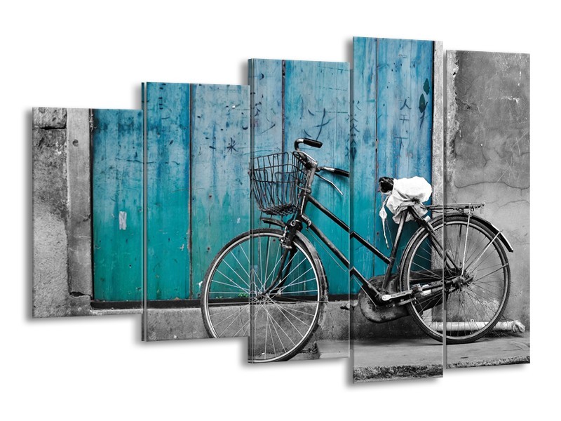 Canvas Schilderij Fiets | Turquoise, Grijs | 150x100cm 5Luik