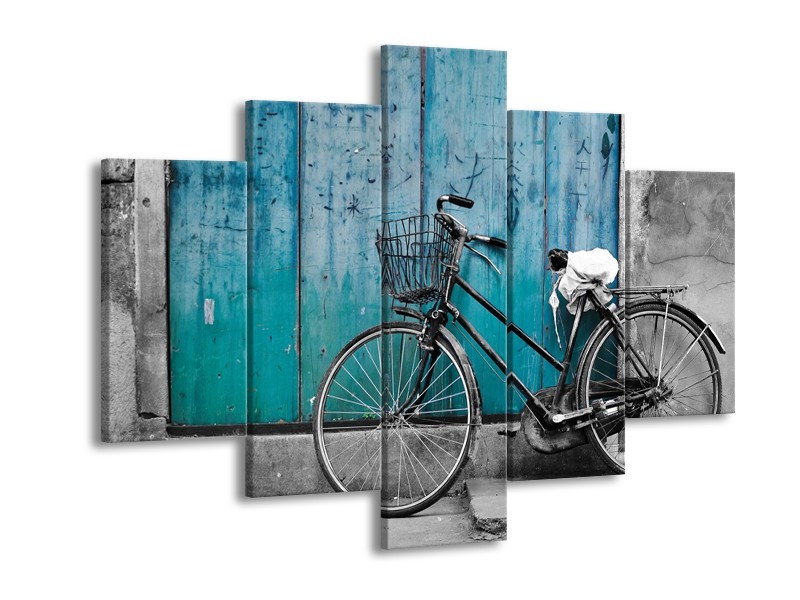 Glasschilderij Fiets | Turquoise, Grijs | 150x105cm 5Luik