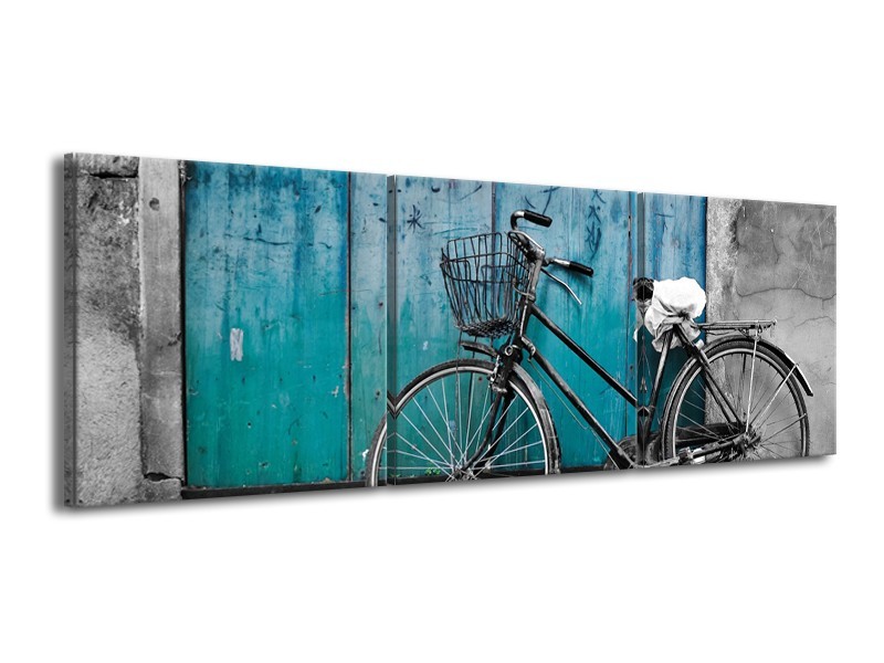 Glasschilderij Fiets | Turquoise, Grijs | 150x50cm 3Luik