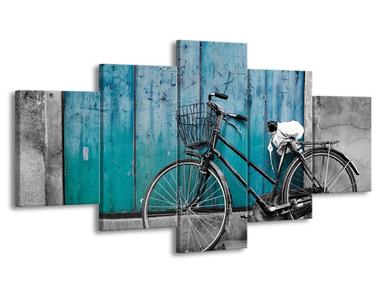 Glasschilderij Fiets | Turquoise, Grijs | 150x80cm 5Luik